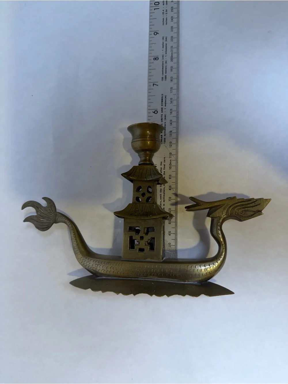 Vintage Brass Dragon Boat Pagoda Candle Holder Asian Dragon Candlestick Decor